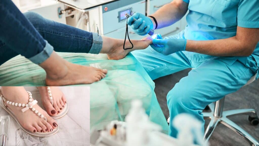 "Mulher brasileira recebendo cuidados de saúde e bem-estar para os pés com Irene Fênix"